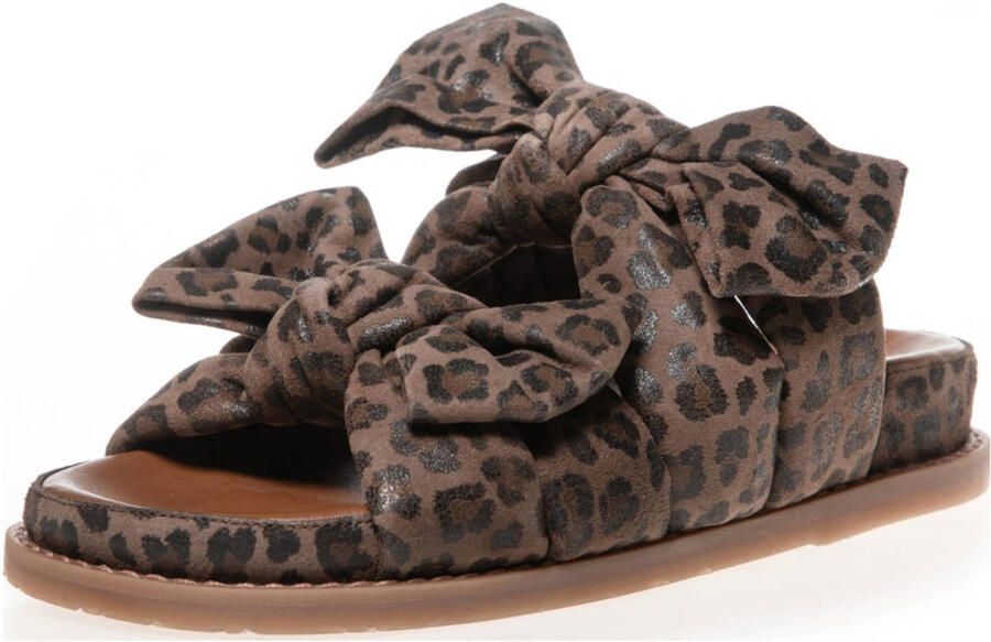 Copenhagen Shoes leren slippers met panterprint en strikjes bruin - Foto 3