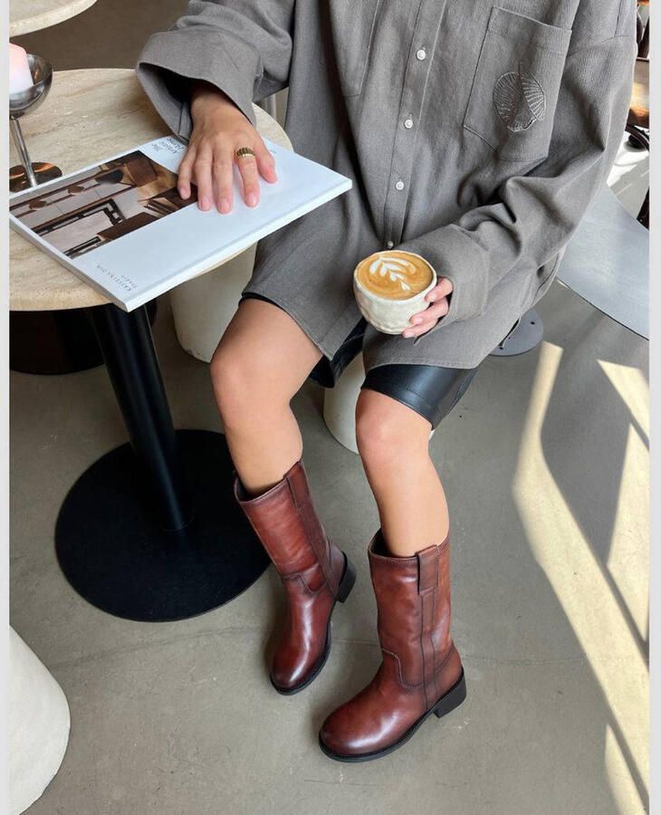 Copenhagen Shoes My Good Vibes leren halfhoge laarzen cognac - Foto 3