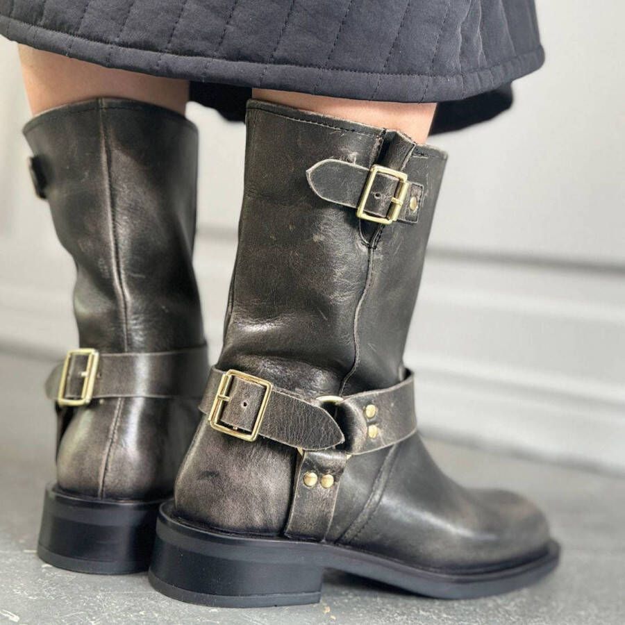 Copenhagen Shoes Heartbeat leren bikerboots zwartgrijs
