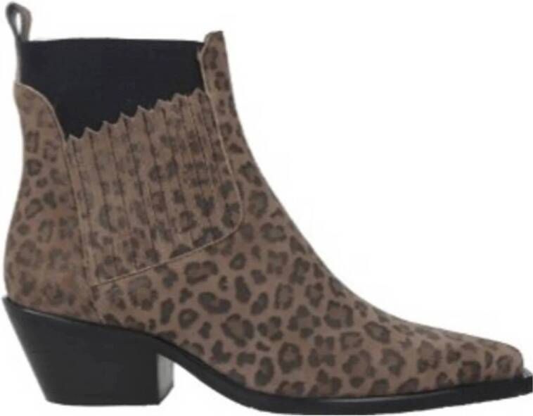 Copenhagen Shoes The Walking Boot suède cowboylaarzen met panterprint bruin