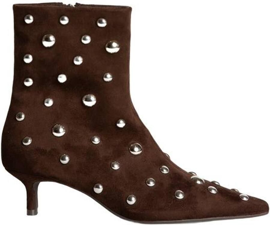 Corina suède enkellaarsjes met studs donkerbruin