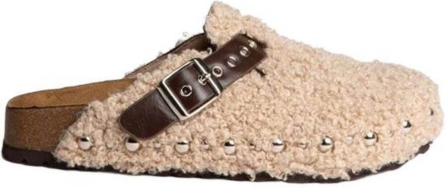 Corina teddy clogs met studs beige