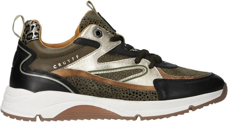 Cruyff leren sneakers met panterprint kaki zwart goud Groen Meisjes Leer