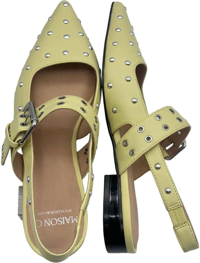 Cycleur de Luxe Lamium leren slingback loafers met studs limegroen - Foto 2