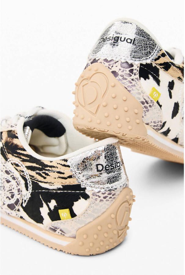 Desigual leren sneakers met dieren zwart ecru - Foto 2
