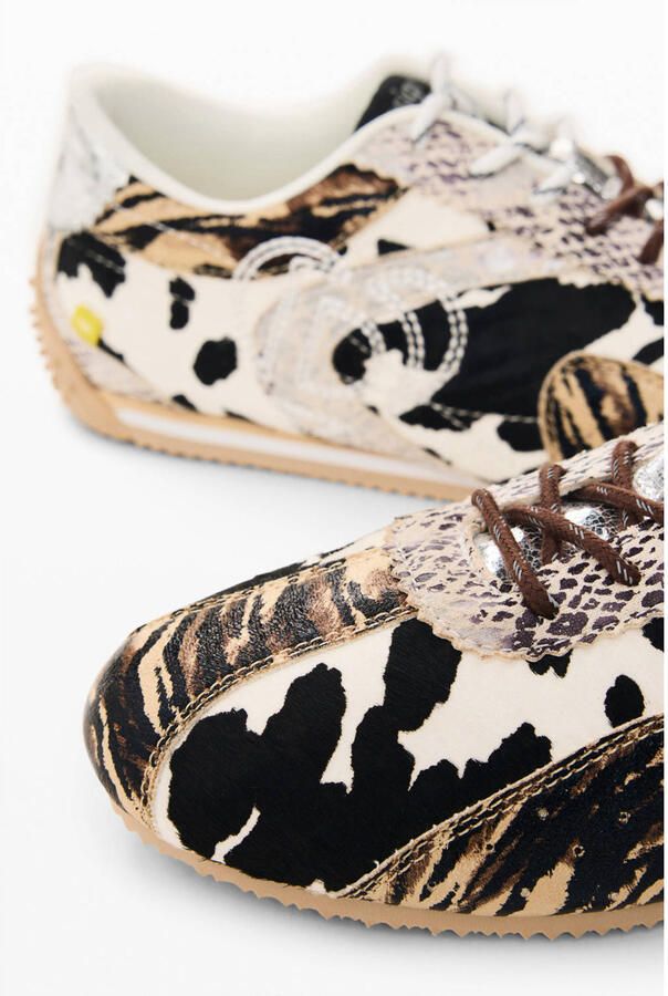 Desigual leren sneakers met dieren zwart ecru - Foto 3