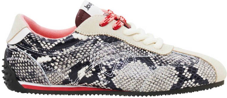 Desigual leren sneakers met slangenprint ecru zwart