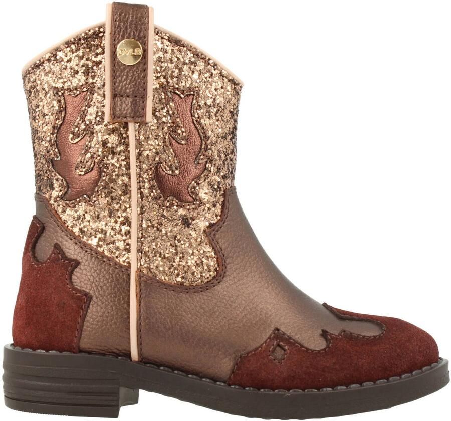 Develab leren laarzen met hak en pailletten brons goud donkerrood