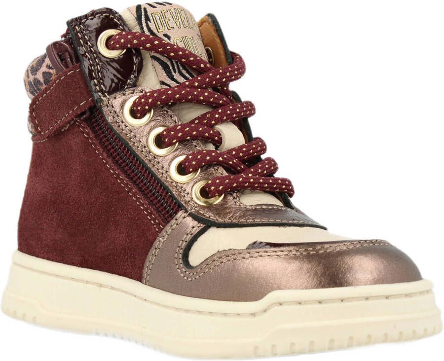 Develab leren sneakers aubergine goud - Foto 2