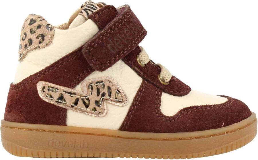 Develab leren sneakers met panterprint donkerrood beige