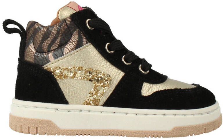 Develab leren sneakers zwart beige Meisjes Leer Meerkleurig 22