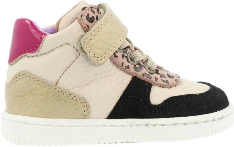 Develab leren sneakers zwart beige roze Meisjes Leer Meerkleurig 21