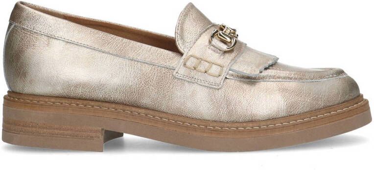 Manfield Dames Gouden leren loafers met goudkleurig detail