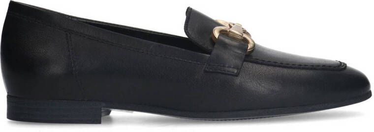 No Stress Dames Zwarte leren loafers met goudkleurig detail