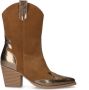 Manfield Dames Cognac suède cowboy laarzen met metallic details - Thumbnail 1