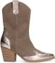 Manfield Dames Taupe cowboylaarzen met goudkleurige metallic details - Thumbnail 1