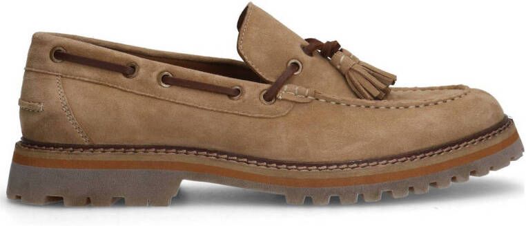 Manfield Heren Beige suède loafers met kwastje