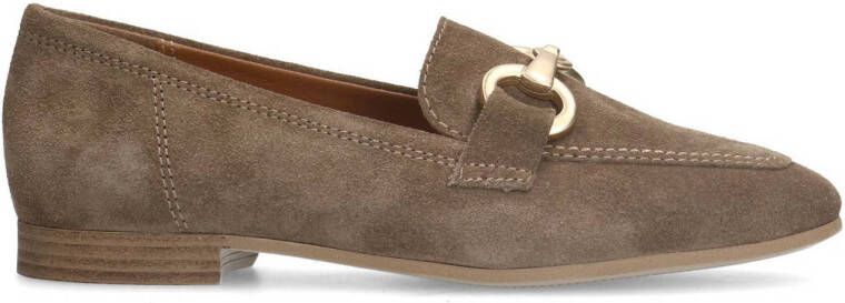 No Stress Dames Taupe suède loafers met goudkleurig detail