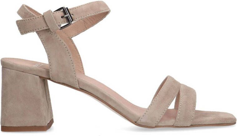 Manfield Beige suède sandalen met hak