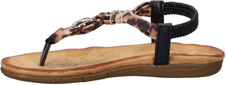 Dolcis sandalen met kralen en panterprint zwart cognac - Foto 3