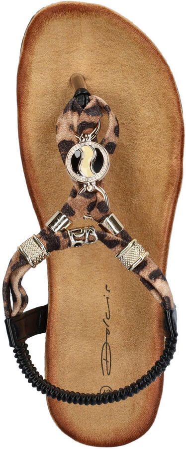 Dolcis sandalen met kralen en panterprint zwart cognac - Foto 2