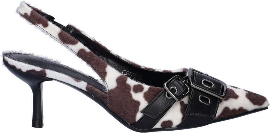 Dolcis slingback pumps met ponyhair en koeienprint bruin wit