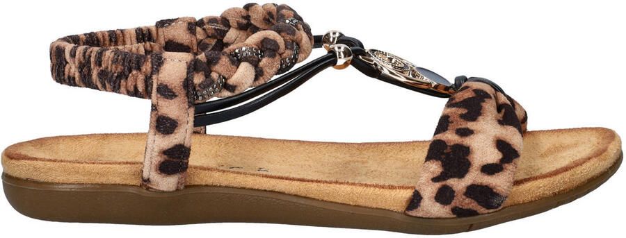 Dolcis suèdelook sandalen met panterprint beige zwart