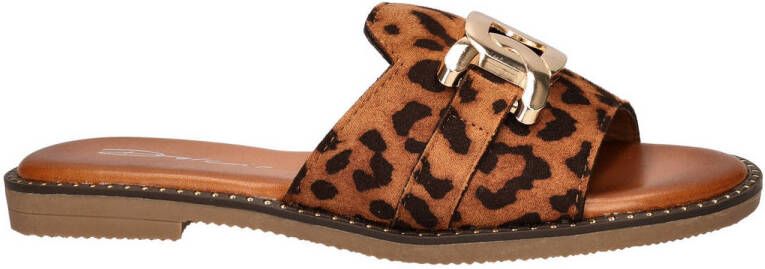 Dolcis slippers met panterprint cognac zwart