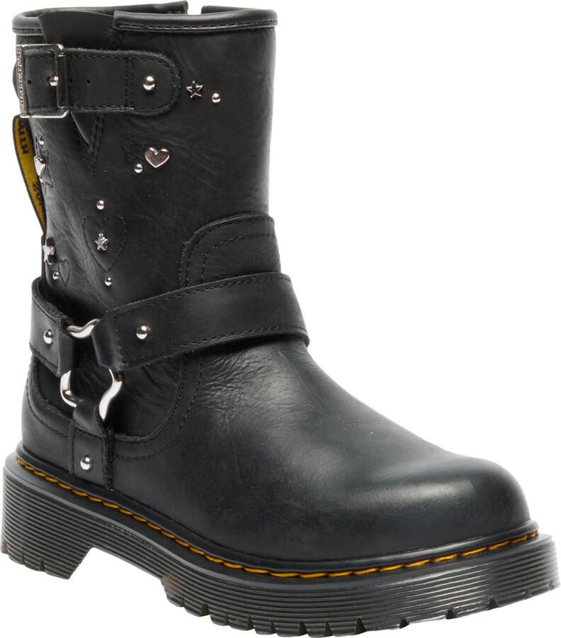 Dr. Martens Genaya Hs J leren enkelboots met profielzool en studs zwart - Foto 2