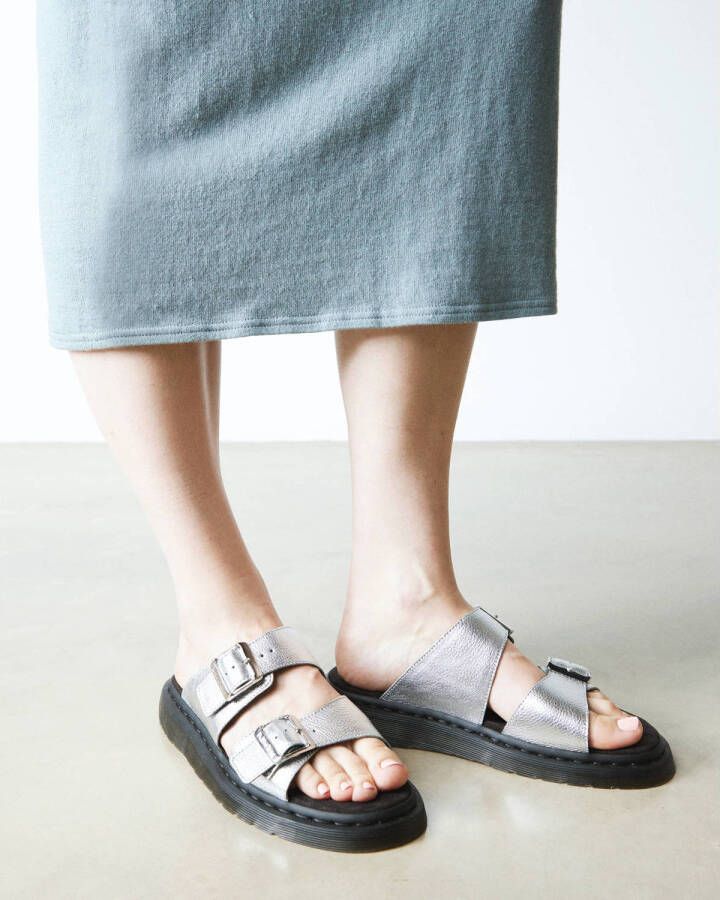 Dr. Martens Josef leren slippers Silver metallic tumble