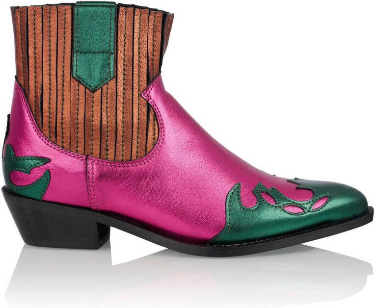 DWRS Austin leren cowboylaarzen fuchsia brons