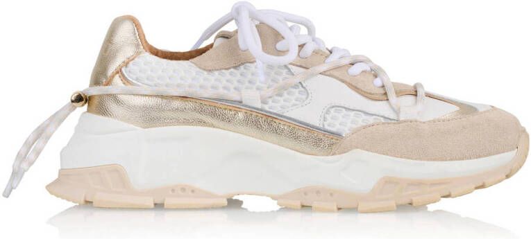 DWRS Bonney chunky leren sneakers zand champagne