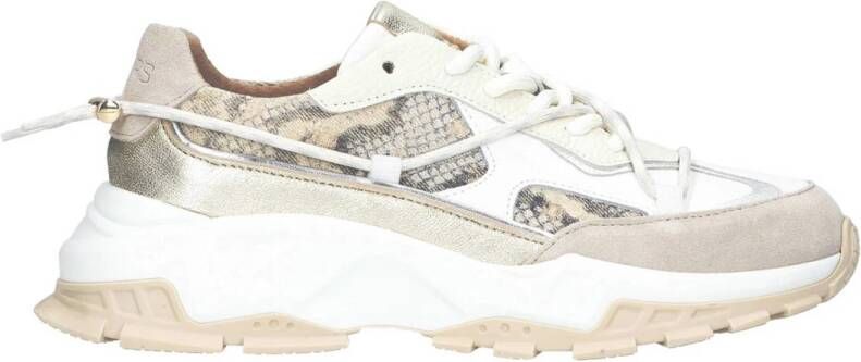 DWRS BONNEY snake chunky leren sneakers beige
