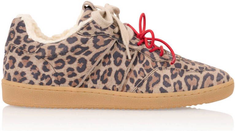 DWRS CARPI leopard teddy gevoerde suède sneakers met panterprint beige zwart