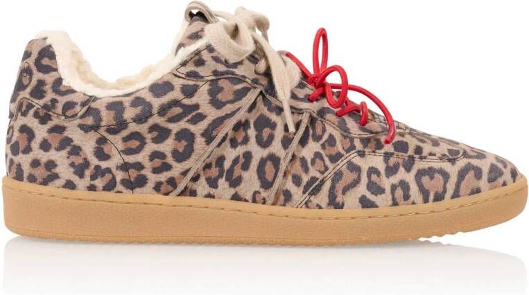 DWRS CARPI leopard teddy gevoerde suède sneakers met panterprint beige zwart