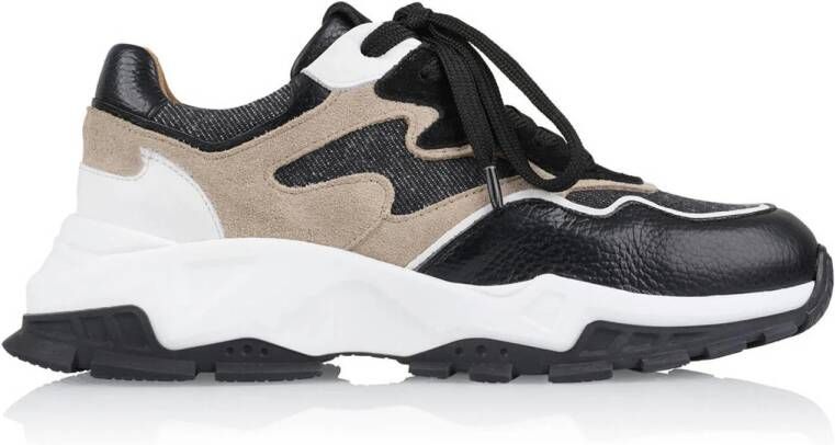 DWRS Chester denim chunky leren sneakers zwart beige