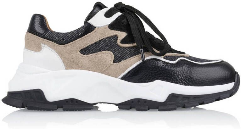 DWRS Chester denim chunky leren sneakers zwart beige