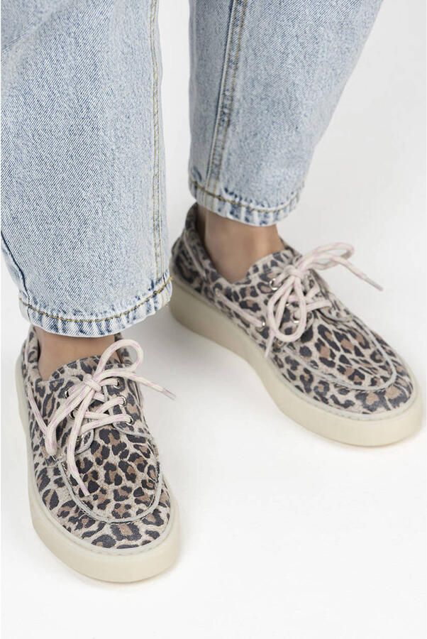 DWRS HAZEL leopard leren bootschoenen met panterprint beige zwart - Foto 2