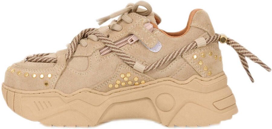 DWRS Jupiter chunky leren sneakers met studs beige - Foto 2