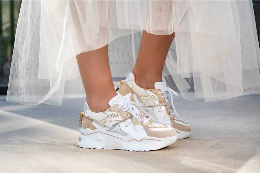 DWRS JUPITER snake chunky leren sneakers zand champagne - Foto 2