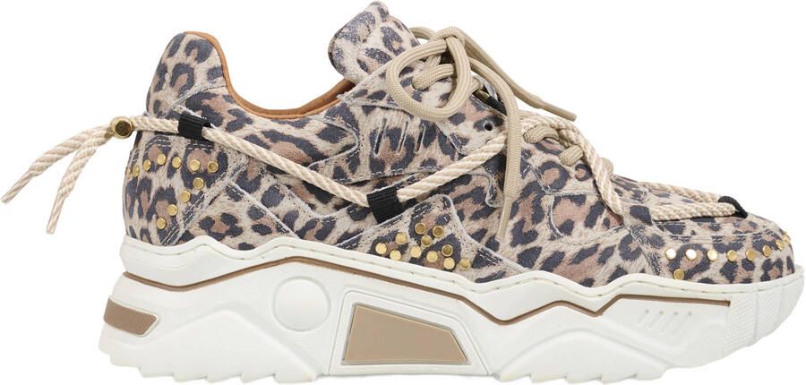 DWRS Jupiter Studs chunky leren sneakers met panterprint beige zwart