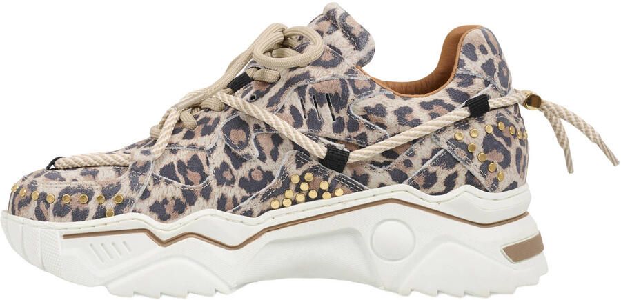 DWRS Jupiter Studs chunky leren sneakers met panterprint beige zwart - Foto 2