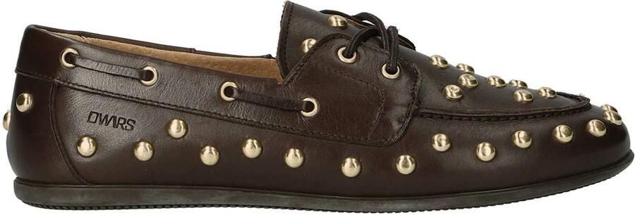 DWRS LATTY big studs leren bootschoenen met print donkerbruin