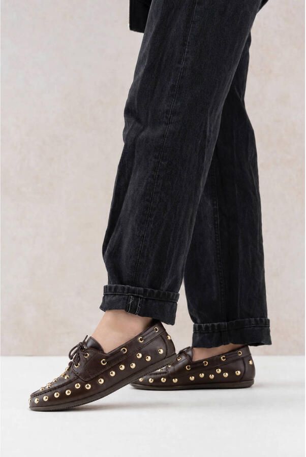 DWRS LATTY big studs leren bootschoenen met print donkerbruin - Foto 2