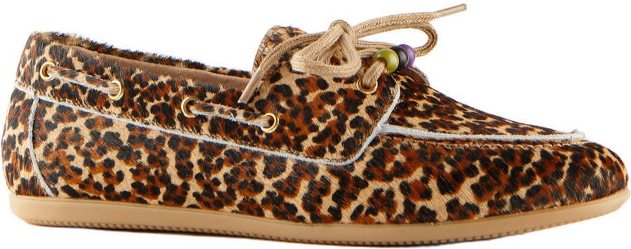 DWRS LATTY leopard leren bootschoenen met panterprint bruin