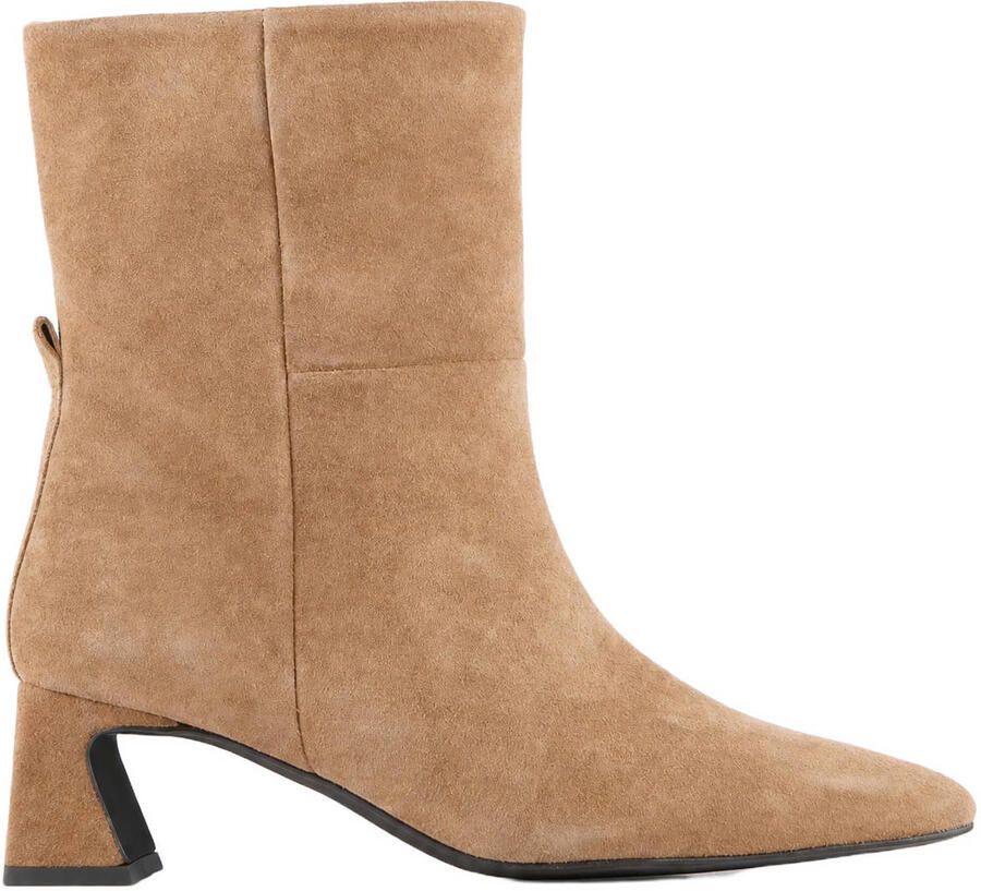 DWRS leren enkellaarzen met blokhak beige