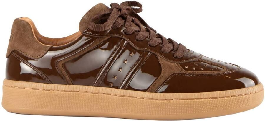 DWRS Mirabel verniz suede leren sneakers donkerbruin