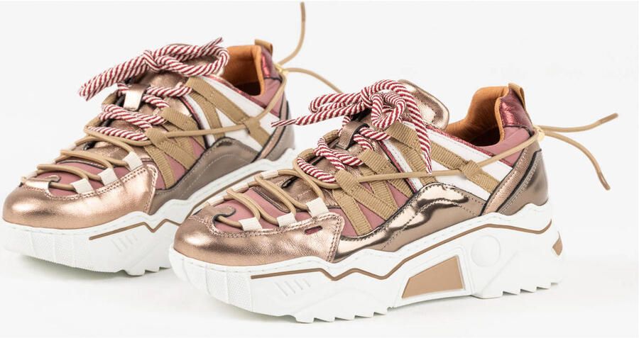 DWRS Orion chunky leren sneakers beige bordeaux