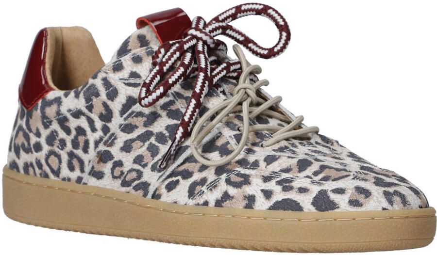 DWRS Poona suède sneakers met panterprint zand bordeaux