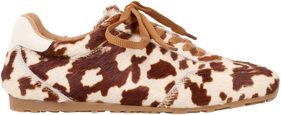 DWRS Sava leren sneakers met ponyhair en koeienprint beige donkerbruin
